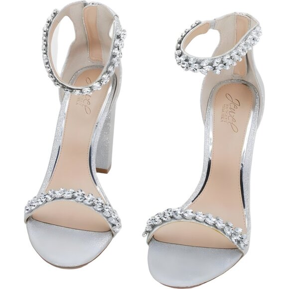 Jewel Badgley Mischka Mayra Silver Glitter Ankle Strap Heels Women's US 10M - Picture 5 of 6